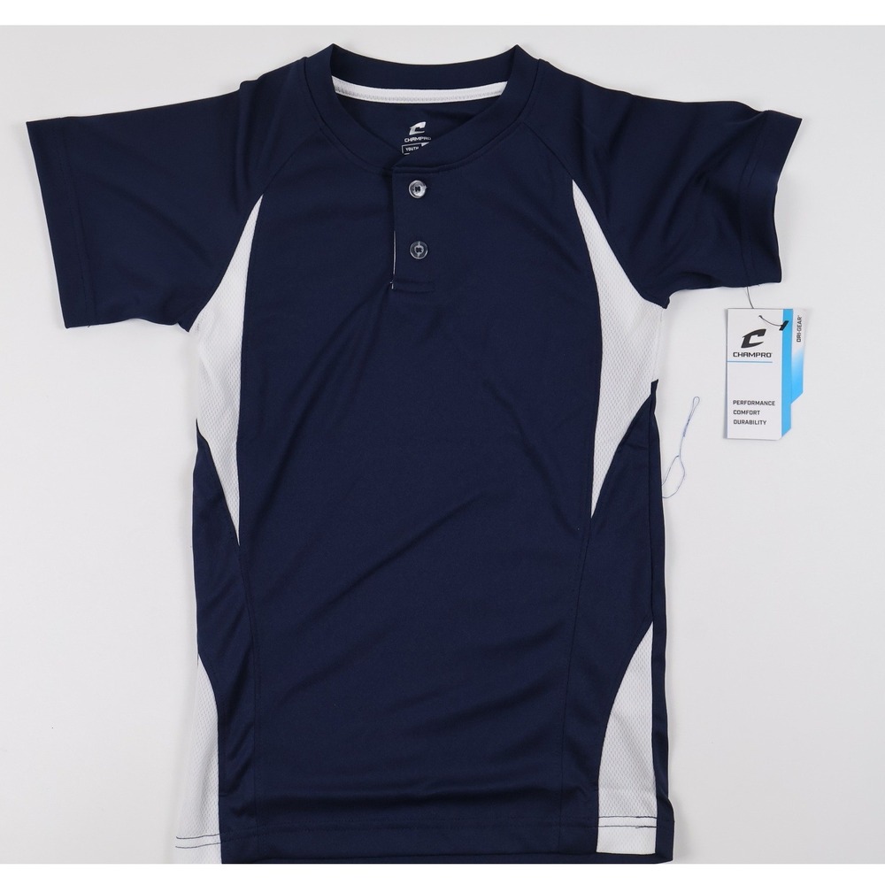 Champro Baseball Jersey Dri-Gear Henley Navy White Youth Small NWT